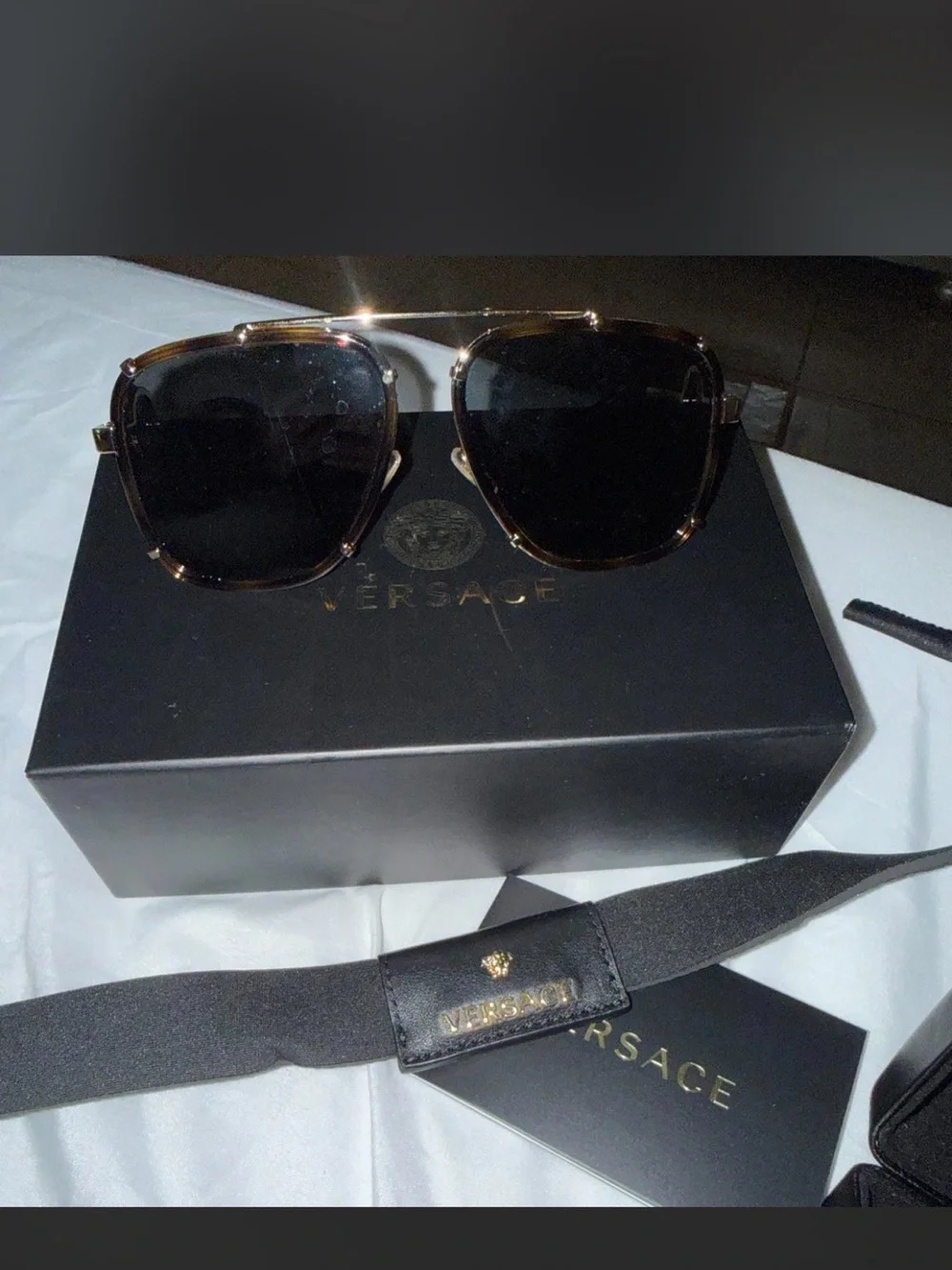 Versace unisex Black and Gold Aviator Sunglasses